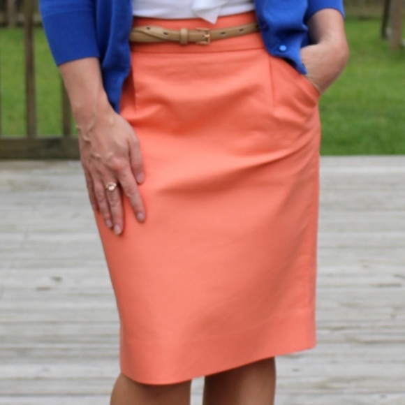 J. Crew Pretty Peach Pencil Skirt Size 4 - Picture 1 of 4